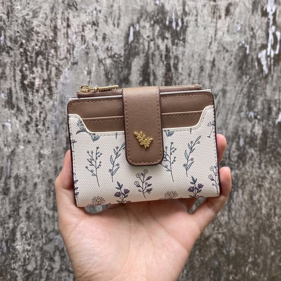 RUNDRAW Womens Floral Print Wallet Small Bifold Card Holder Zipper Coin Purse