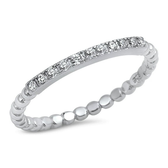 CHOOSE YOUR COLOR Thin Clear CZ Wholesale Ring .925 Sterling Silver Ball Bead Band White Female Size 5