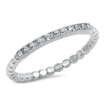CHOOSE YOUR COLOR Thin Clear CZ Wholesale Ring .925 Sterling Silver Ball Bead Band White Female Size 5
