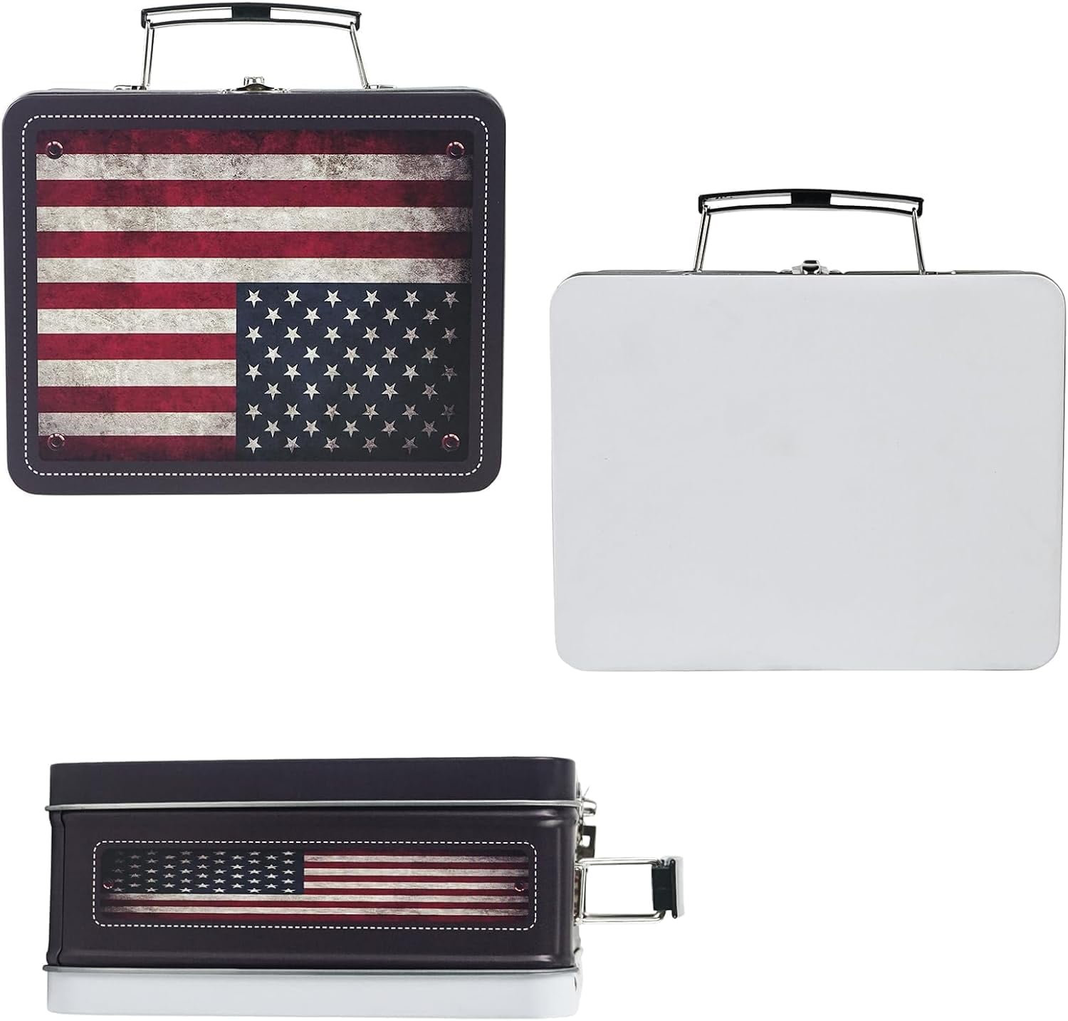 MY Decorative Storage Box, 12''L X 9''W Metal Keepsake Container Case with Lock and Key & Small Handheld Tin Box Home Decoration (Vintage American Flag)