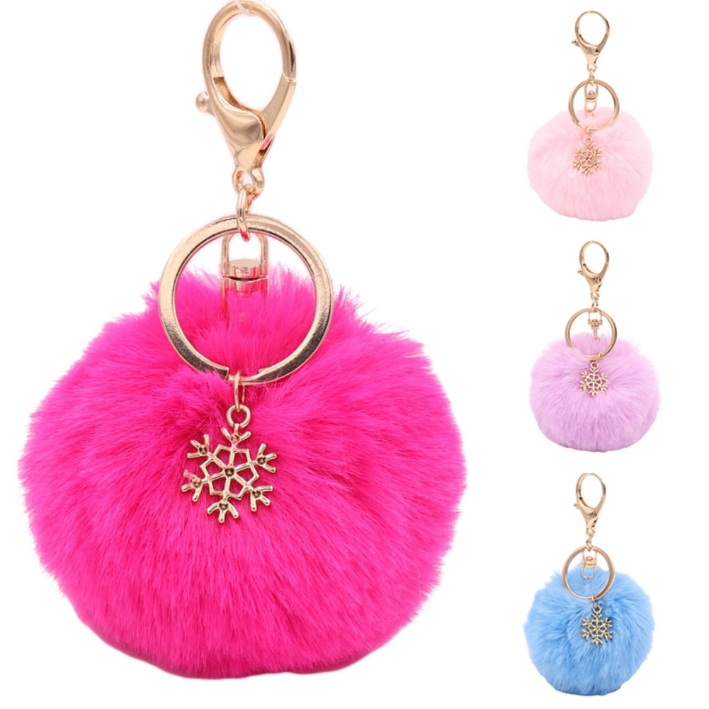 1 Fluffy Key Chain Ring Pom Pom Fur Faux Puff Balls Charm Handbag Tassel  Hook !! 
