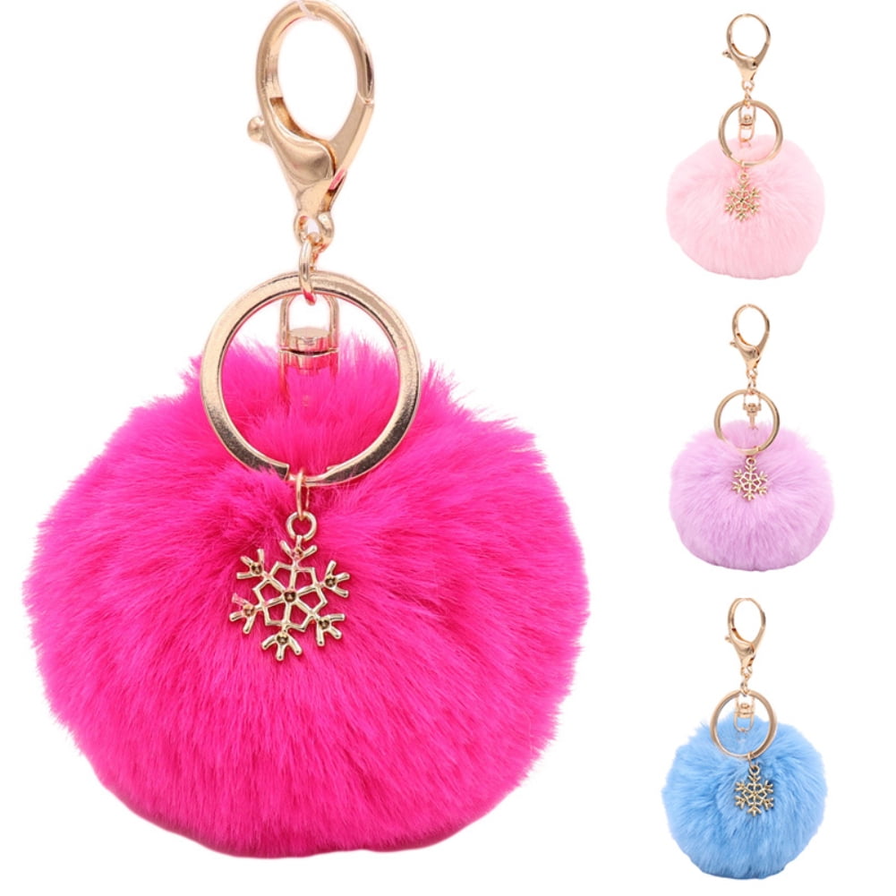 Artificial Faux Fur Car Keychain Fluffy Plush Ball Pom Charm Key