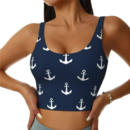 Sports Bras for Women High Support  white anchors navyblue Workout Tank Tops Woman  Yoga Bra with Removable Cups