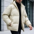thumbnail image 5 of Winter Puffer Coat for Men Solid Color Warm Hooded Thick Coat Stand Collar Zip Up Padded Outerwear for Daily, 5 of 7
