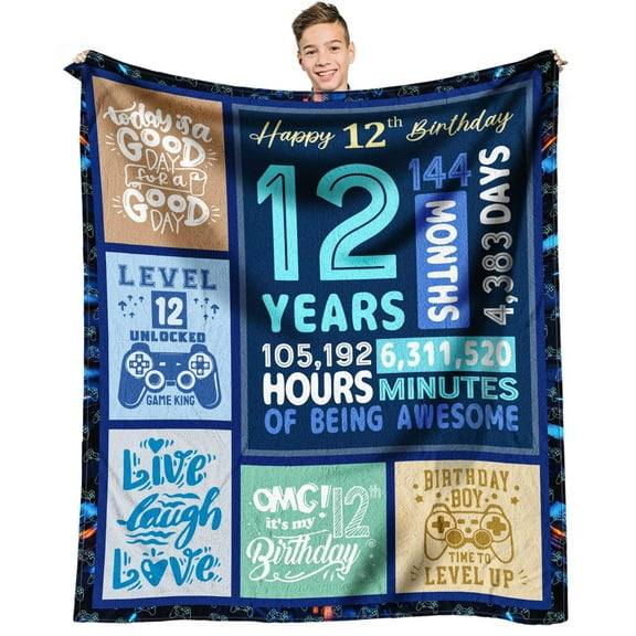 12 Year Old Boy Gift Ideas, Coolest Gifts for 12 Year Old Boys, Boys Age 12 Gift for Birthday, 12th Birthday Decorations for Boy, Best 12 yr Old Boy Birthday Gift Throw Blanket 60 x 50 Inch