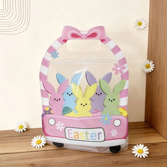 Moocorvic 10 Pieces Easter Gift Bags, Reusable Plastic Large Easter Treat Bags Party Favors for Egg Hunt Basket Party Supplies Gift Wrapping