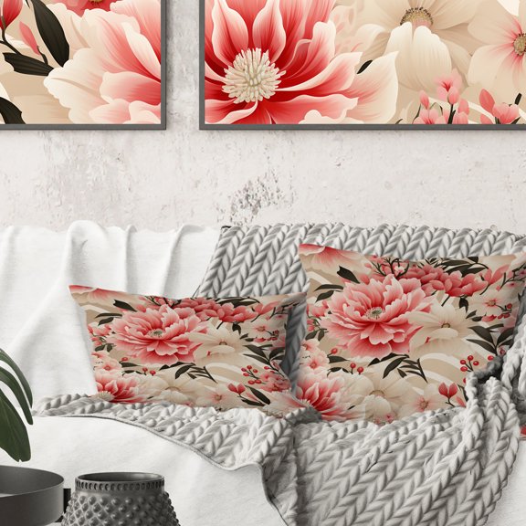 Designart "Delicate Pink Peony Floral Beauty" Floral Printed Throw Pillow
