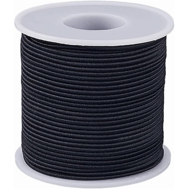 Cuerda elástica negra de 2 mm (54,7 yardas/50 m), resistente, redonda, elástica, con carrete.