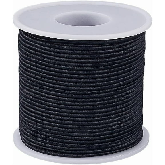 54.7 Yards/50M 2mm Stretch String Black Elastic Cording Fibre Heavy Duty Round Stretchy Bungee Shock Beading Rope Cord with Spool for Jewelry Making Bracelet Necklace DIY Craft Supplies