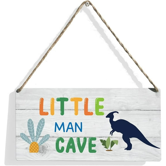 Little Man Cave Wood Sign Dinosaur Wooden Signs Rustic Hanging Plaque Home Wall Art 10x5 Inch Sign Wall Decor for Home Bedroom
