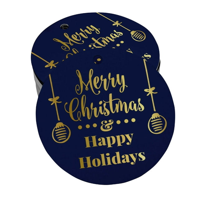 Inkdotpot Gold Foil Paper Hang Tags Merry Christmas & Happy Holiday Favor Tags 100 Pieces