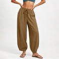 thumbnail image 6 of Cmtiyu Linen Pants for Women, Baggy Elastic Waist Drawstring Wide Leg Pants with Pockets, Casual Flowy Vacation Palazzo Pants, S-3XL, 6 of 9