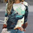 thumbnail image 2 of Colorful Lone Wolf Women's Floral Printed Sweatshirt Long Sleeve Crewneck Casual Loose Vintage Graphic Pullover Tops, 2 of 7