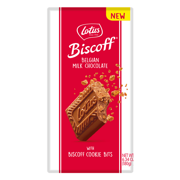 Biscoff Milk Chocolate Cookie Bits Bar, Premium Belgian Tablet Candy