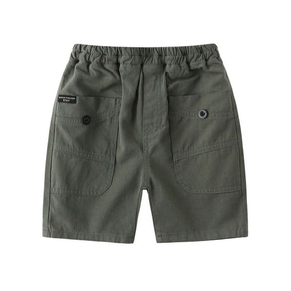 Aocisk Boys Cargo Shorts Summer Casual Comfortable for Outdoor Play Beach School Party Basic Solid Summer Shorts Green 6-7 Years