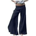 thumbnail image 1 of EIMELI Lin Pantalon Large Pantalon d'Été Solide Couleur Femmes Décontracté Pantalon Noir L, 1 of 8