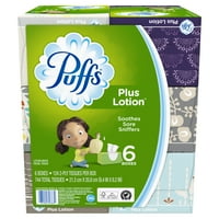 Puffs Plus Lotion Facial Tissues, 6 Family Boxes, 124 Tissues per Box