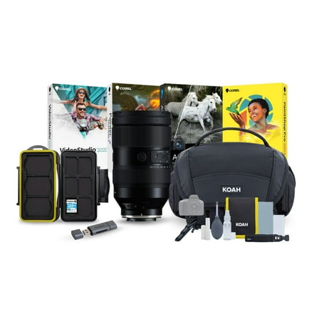 Tamron A058 35 to 150mm F2 to 2.8 Di III VXD Mirrorless Zoom Lens for E-Mount Bundle with Camera Gadget Bag, Software Suite, Card Reader, and 128GB Memory Card (5 Items)