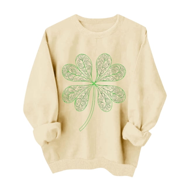 Chandail de la Saint-Patrick pour Femmes, chandail à Manches Longues et Col Rond, Coupe Ample Décontractée, Imprimé, 95 % Polyester 5 % Spandex