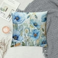 thumbnail image 2 of COMIO  Watercolor Flower Throw Pillow Covers Super Soft Short Plush Rustic Farmhouse Decor Cushion Cover Square Pillow Case for Home Sofa Bedding,Blue Poppies Leaves, 2 of 5