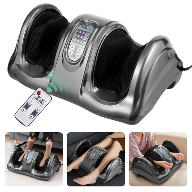 Gymax Appareil de Massage Shiatsu pour les Pieds à Roulettes avec Télécommande Gris