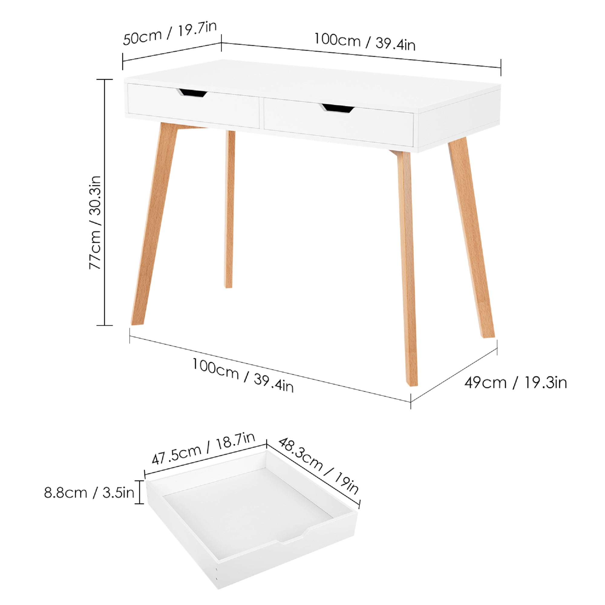White desk outlet with drawers 100cm