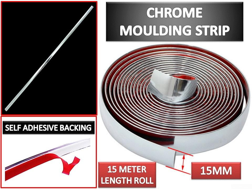 SILVER CHROME STYLING MOULDING TRIM STRIP SELF ADHESIVE TAPE WINDOW 15MM x 15M 