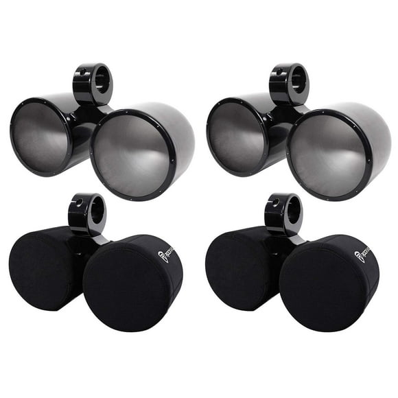 Rockville (2) DMAC80B Dual 8" Black Aluminum Wakeboard Tower Speaker Pods+Covers