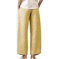 thumbnail image 4 of Bzdzmqm Women Plus Size Wide Leg High Waisted Trousers with Pockets Plaid Casual Loose Ankle Pants Summer Work Lounge Beach Travel Yoga, Yellow L, 4 of 8