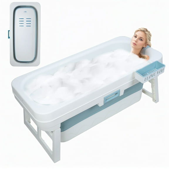 Happydeer Portable Bathtub 51 inch Collapsible Tub with Flip-up Handle, Foldable Bathtub, No Lid, Blue