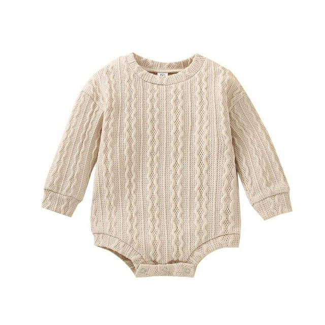 GPOECD Boys Girls Long Sleeve Solid Pullover Romper Sweatshirt Bodysuits Clothes Long Sleeve Rompers for White-e,6-9 Months