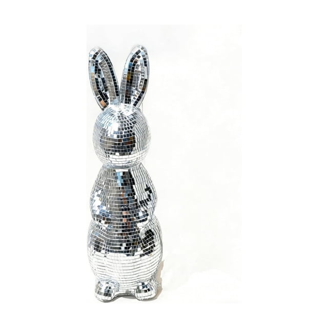 SLYNSHome Bunny Easter Decorations,Disco Rabbit Sculptures Mosaic Glass Rabbit Table Centerpieces Spring Tabletop & Shelf Decor