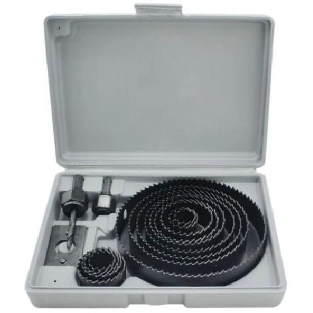 Juego de sierras de corona para fabricantes de muebles, acero al carbono, revestimiento ennegrecido, resistente a la oxidación, 17 piezas, mandriles, brocas, placa de instalación para madera, fibra