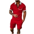 thumbnail image 1 of Cameland Two Piece Short Outfits Men Color Block Tracksuits Sport Summer Short Sleeve and Shorts Set for Men, 1 of 5