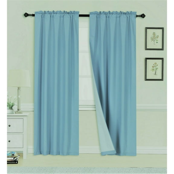 1 Set R64 blackout thermal rod pocket panel solid teal color treatment window 100% privacy for bedroom or any room size 35" wide X 63" length