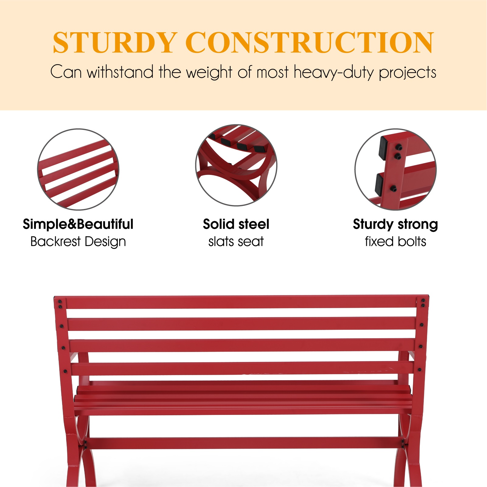 MF Studio Outdoor Durable Steel Bench - Red - image 4 of 6