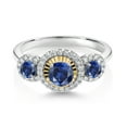 thumbnail image 2 of Gem Stone King 925 Silver and 10K Yellow Gold Round Blue Created Sapphire and White Lab Grown Diamond 3 Stone Women Engagement Ring (0.84 Cttw, Size 7), 2 of 3