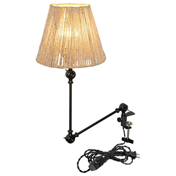 Kiven Dimmable Clip-on Desk Lamp, 1-Light Raffia Nightstand Lamp with Flexible Arm, 8.2FT Plug in Cord, Decorative Clamp Lamp for Office Home Bookshelf Bedside E26 Sokcet,White-TD0755