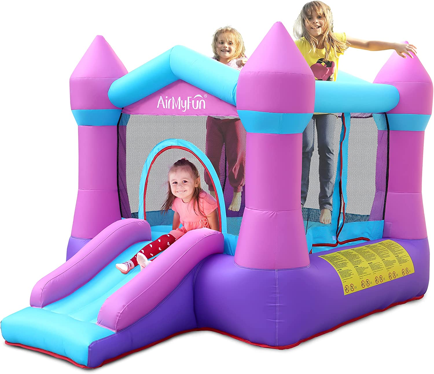 Inflatable　with　Indoor/Outdoor　Bouncer　Pink　Kids　with　Sewn　Double　House　Jumping　Bounce　with　Bouncy　Slide,　House　Castle　Blower,　AirMyFun　Beams