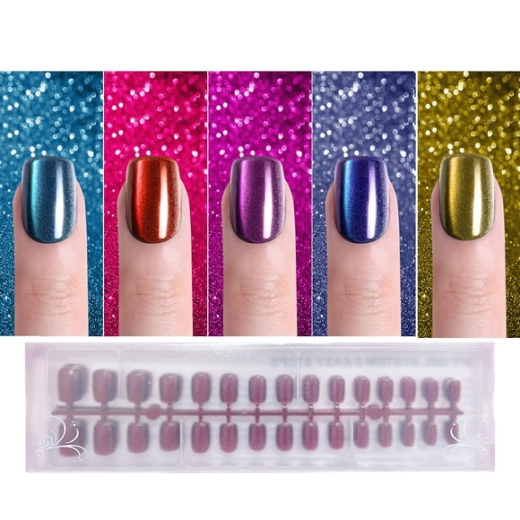 Uñas postizas de ojo de gato Verano Jsiallye 300 piezas de uñas cuadradas cortas de colores para mujer Uñas postizas de gel suave Puntas de uñas de ojo de gato con brillo brillante Se pegan en las uña