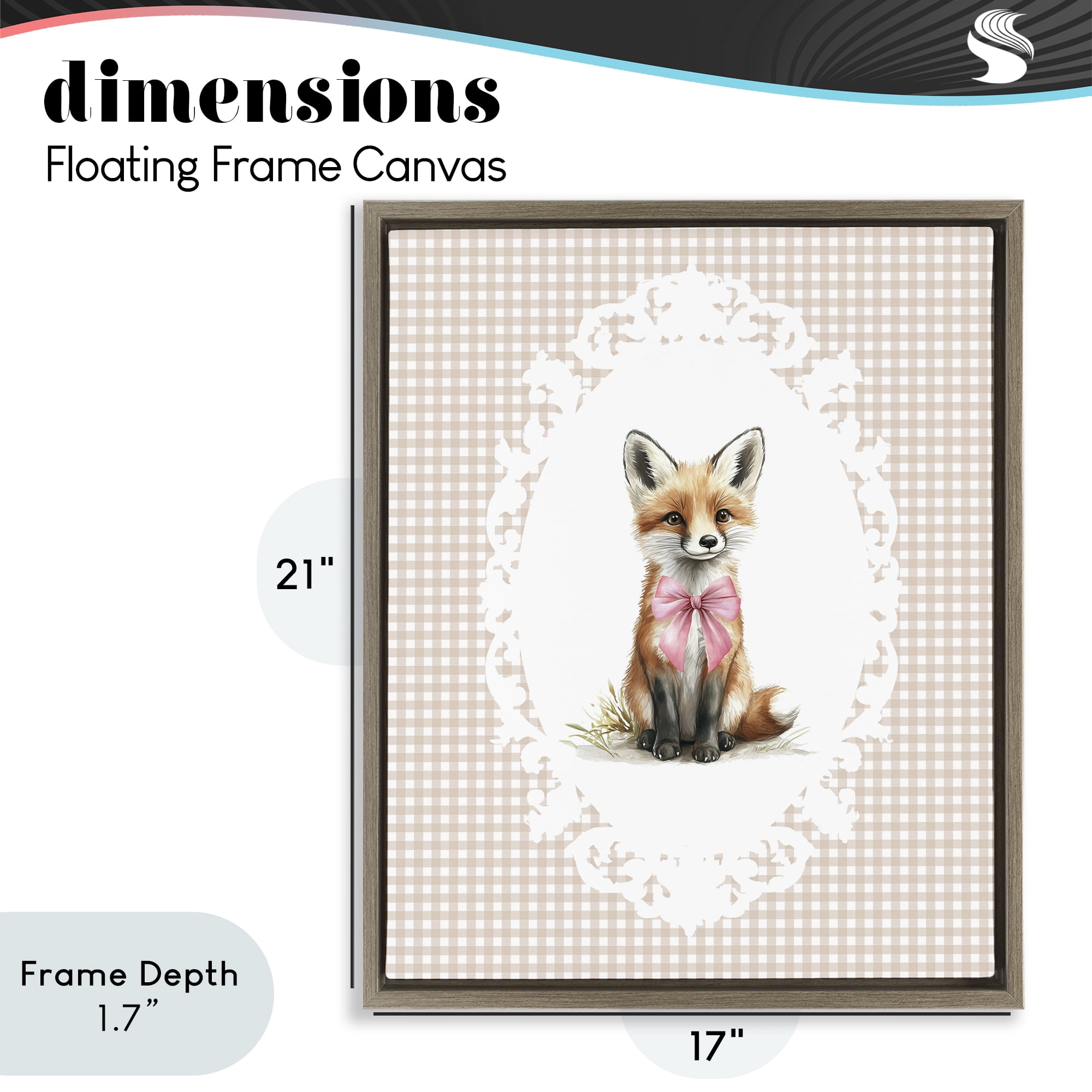 Stupell Industries Vintage Bow Fox on Gingham Brown Framed Floater Canvas Wall Art, design by Christine Simpson Art