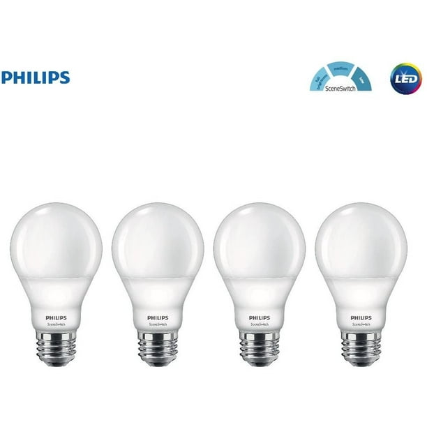 zoete smaak Dag Talloos Philips LED A19 SceneSwitch Daylight 3-Setting Light Bulb:  Bright/Medium/Low 60-Watt Equivalent E26 Base, 4-Pack - Walmart.com