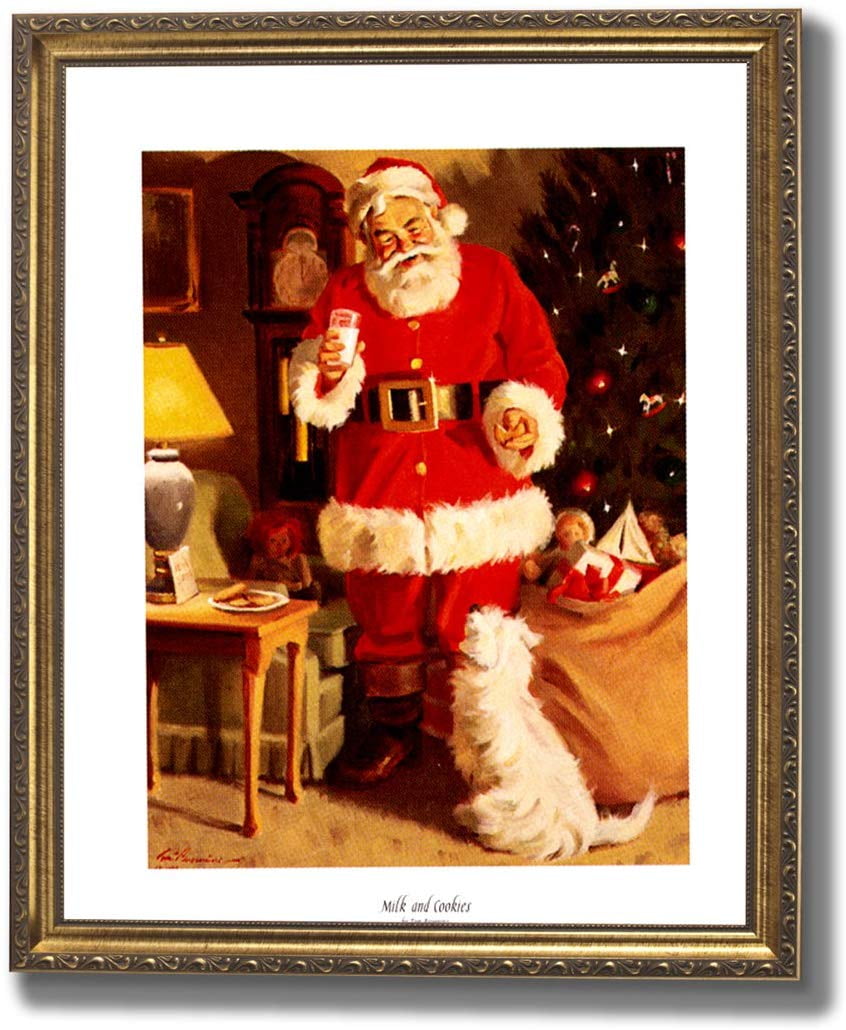 Santa Clause St Nick Christmas Toy Bag Dog and Cat Wall Picture 8x10 Art Print 