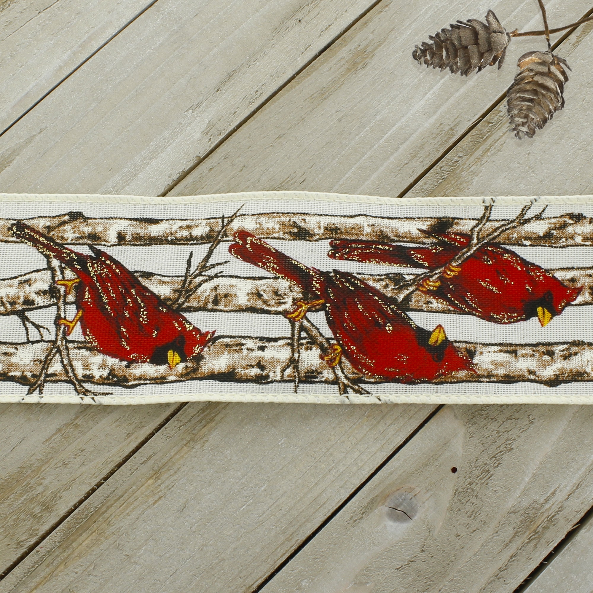 Ribbon Traditions Red Cardinal on Branches Wired Ribbon 2 1/2" by 10 Yards