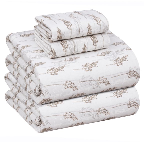RUVANTI Flannel Sheets Full Size - 100% Cotton Double Brushed Bed Sheets Set, Deep Pockets 16 Inches, All Seasons Breathable & Extra Soft Full Sheets, Warm & Cozy, 4 Piece, Dried Straw