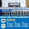 thumbnail image 2 of NEIKO 50467A Grease Fitting Assortment, 135 Piece, Metric, Straight & Angled Zerk Grease Fittings Kit, Zinc Plated A3 Steel, Angled Grease Guns, Mechanical Component Lubrication, M6-1, M8-1 & M10-1.5, 2 of 7