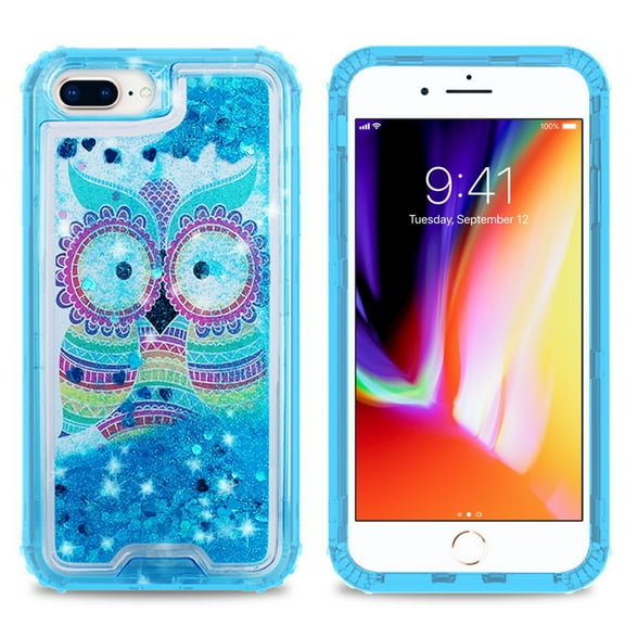 Apple IPhone 8 Plus / IPhone 7 Plus / IPhone 6/6S Plus Stylish Design Transparent Defender Liquid Glitter Quicksand Case Cover Blue
