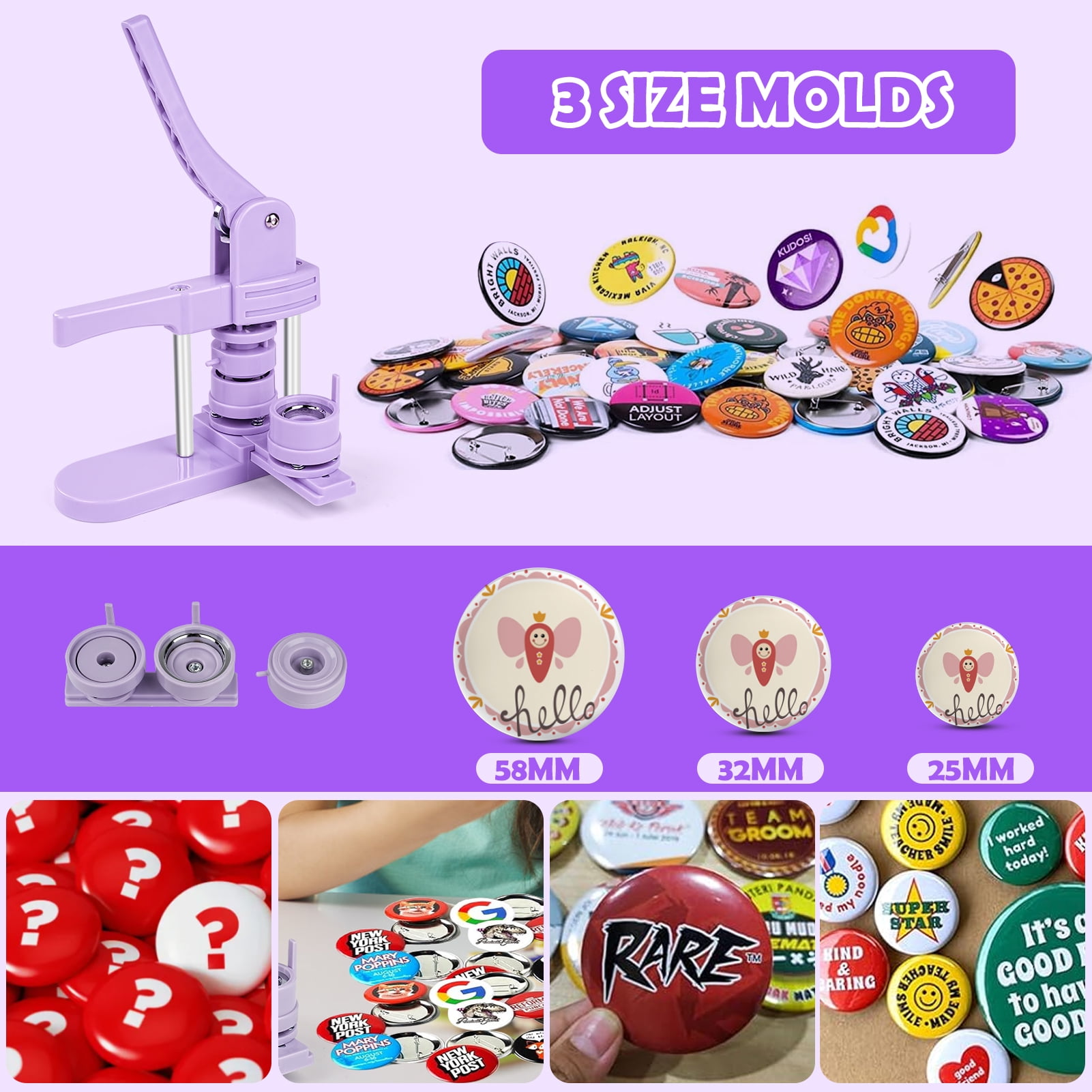 3 in 1 DIY Pin Button Maker Machine 25/32/58mm Badge Press Machine with 300pcs Button Parts