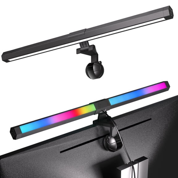 Aship RGB Monitor Light Backlight, Ra95 Dual Light Bar Gaming Office Desk Lamp, 15 Modes Dimmable, 3 Color Temperature Adjustable, Eye Caring Screen Light Bar for Home Game