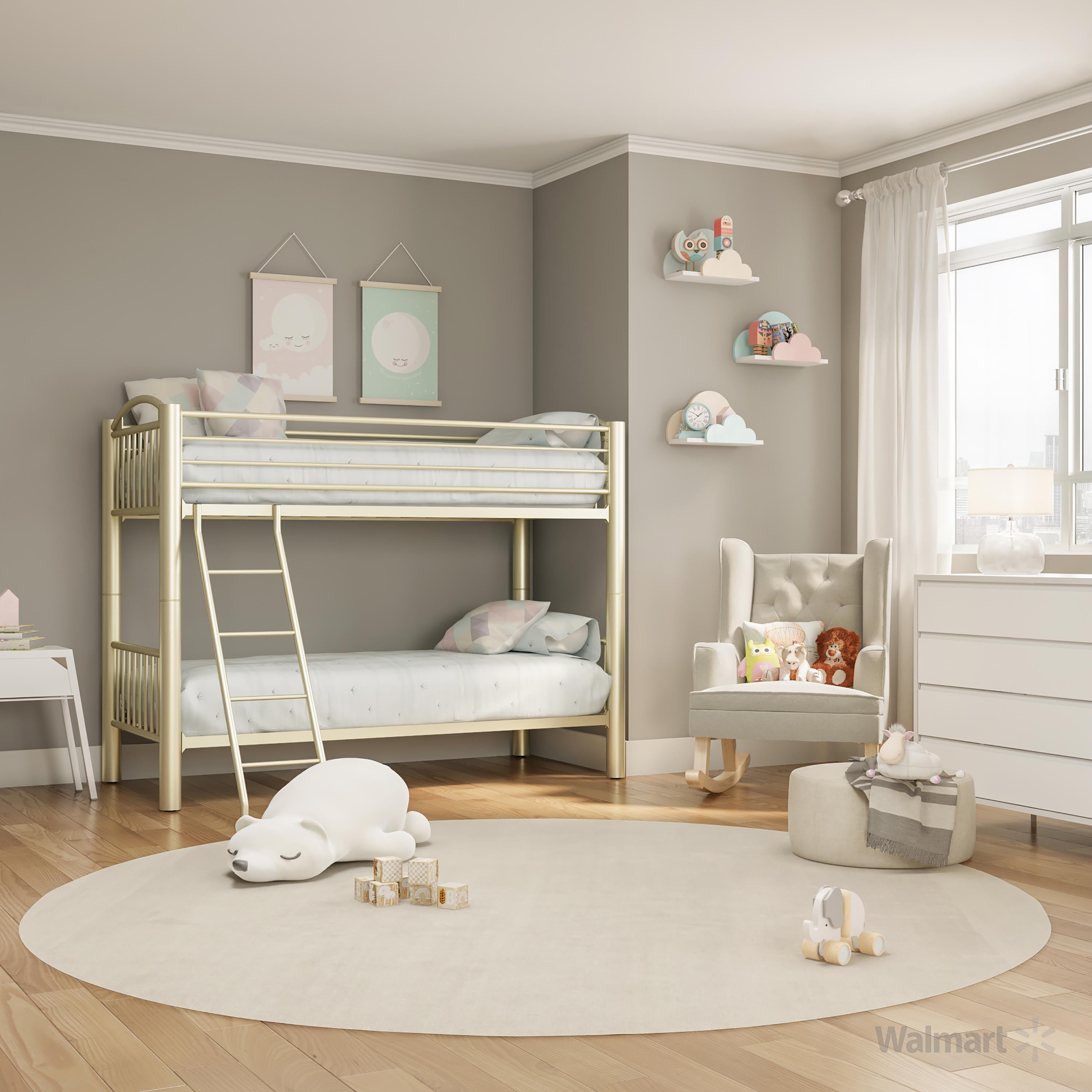 Furniture of America Trey Metal Bunk Bed, Twin/Twin, Metallic Gold